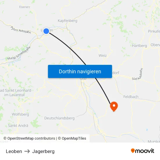 Leoben to Jagerberg map