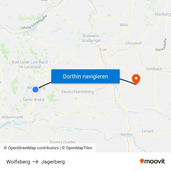 Wolfsberg to Jagerberg map