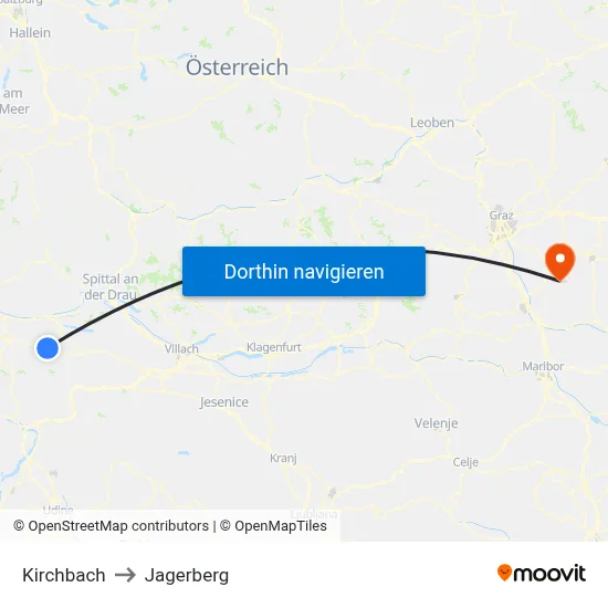 Kirchbach to Jagerberg map