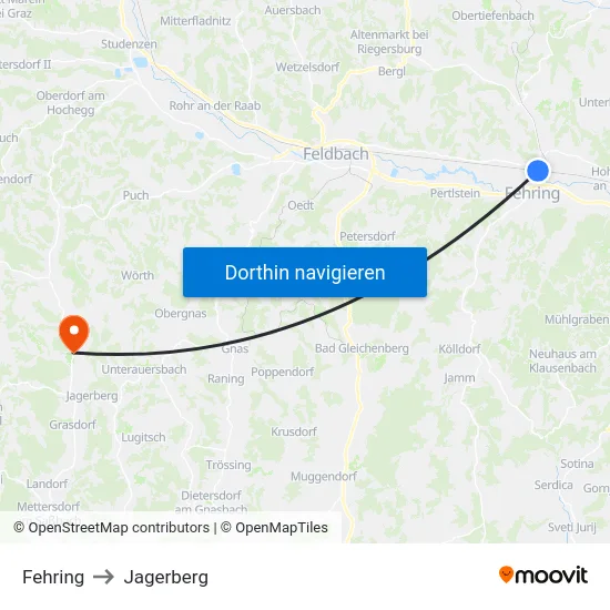 Fehring to Jagerberg map