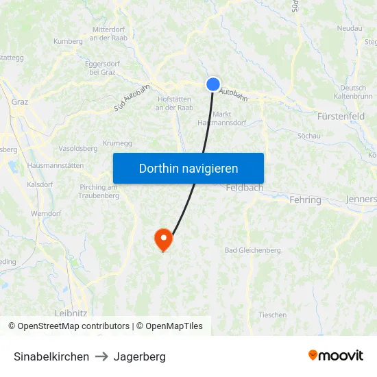 Sinabelkirchen to Jagerberg map