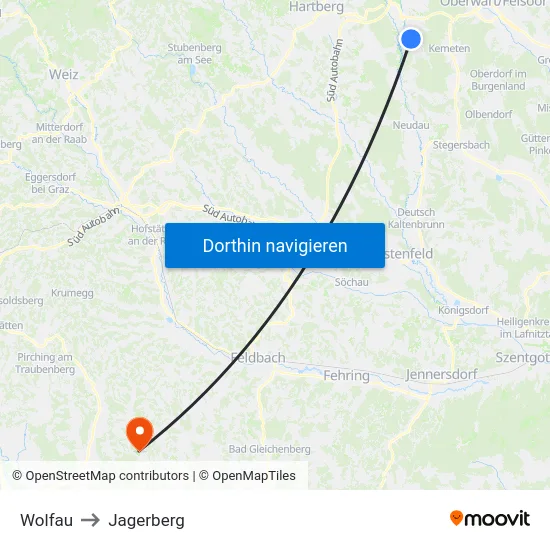 Wolfau to Jagerberg map