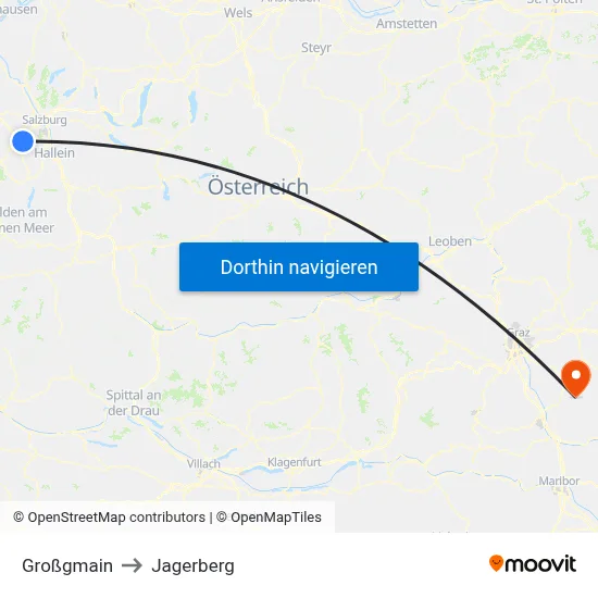 Großgmain to Jagerberg map