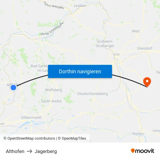 Althofen to Jagerberg map