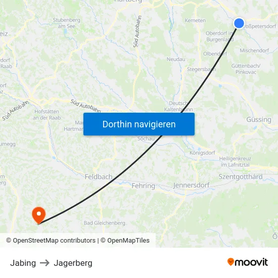 Jabing to Jagerberg map
