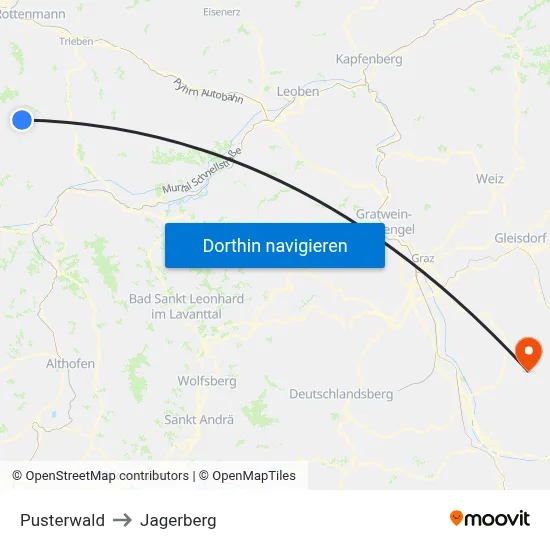 Pusterwald to Jagerberg map