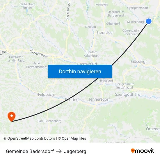 Gemeinde Badersdorf to Jagerberg map