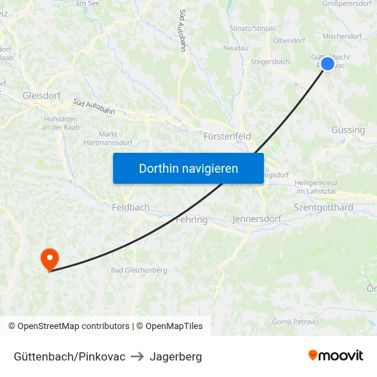 Güttenbach/Pinkovac to Jagerberg map