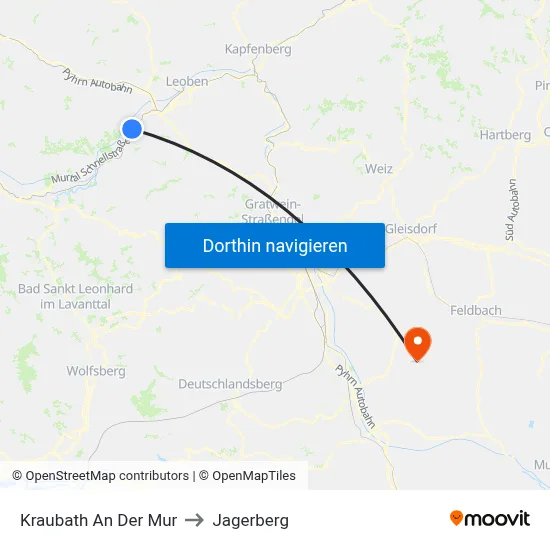 Kraubath An Der Mur to Jagerberg map