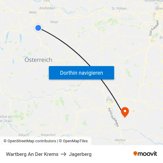Wartberg An Der Krems to Jagerberg map