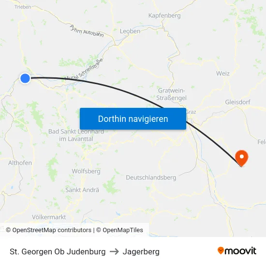 St. Georgen Ob Judenburg to Jagerberg map