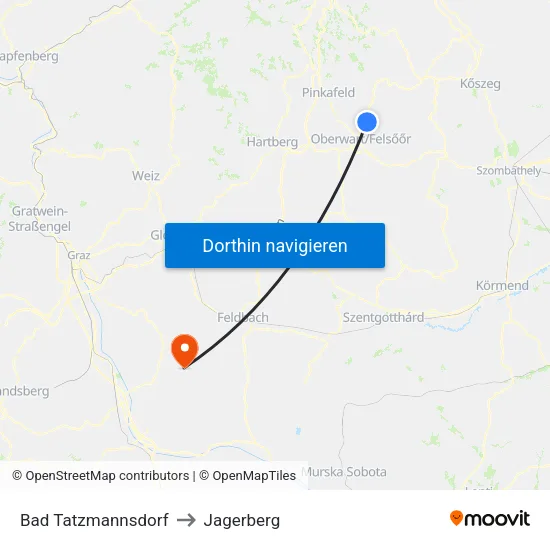 Bad Tatzmannsdorf to Jagerberg map