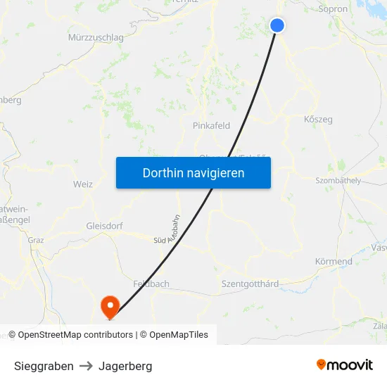 Sieggraben to Jagerberg map