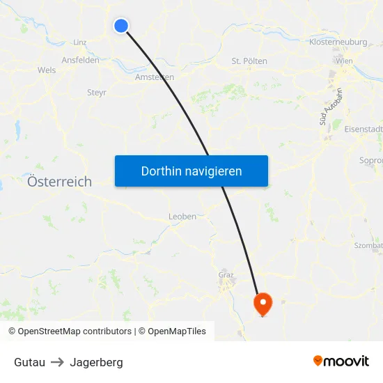 Gutau to Jagerberg map