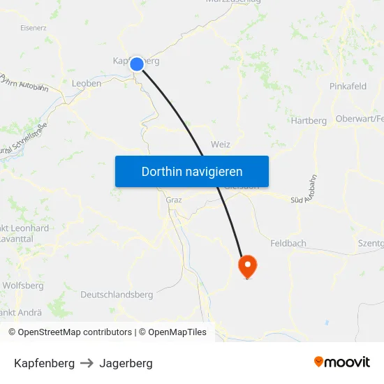 Kapfenberg to Jagerberg map
