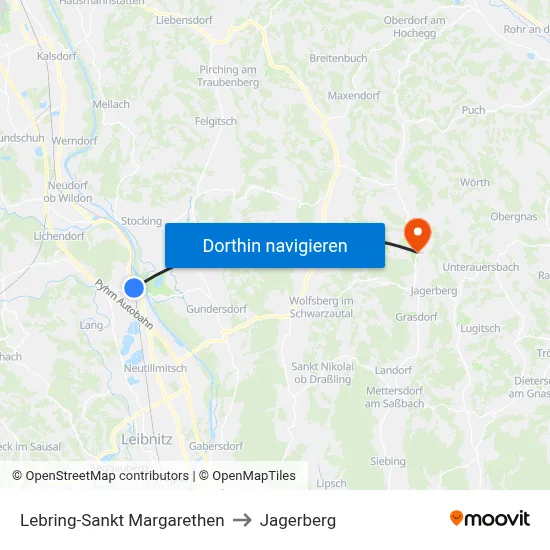 Lebring-Sankt Margarethen to Jagerberg map