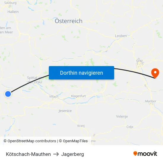Kötschach-Mauthen to Jagerberg map