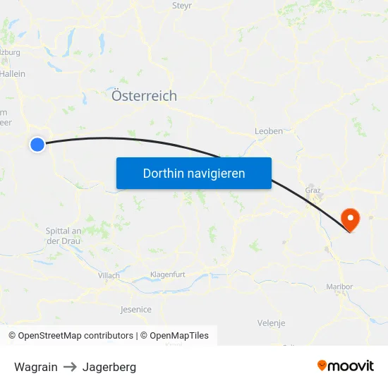 Wagrain to Jagerberg map