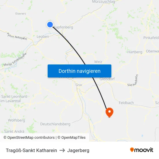 Tragöß-Sankt Katharein to Jagerberg map