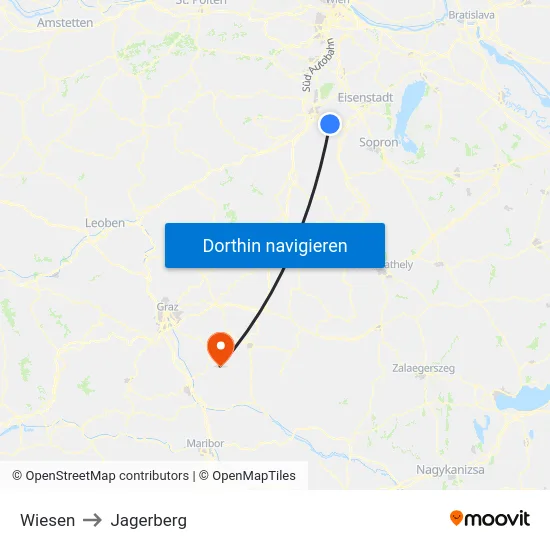 Wiesen to Jagerberg map