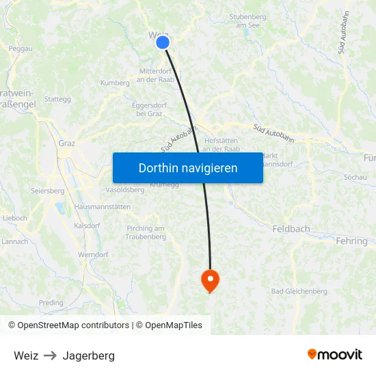 Weiz to Jagerberg map