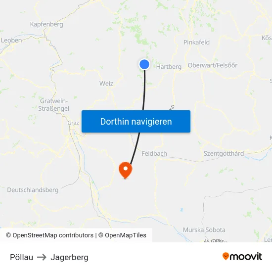 Pöllau to Jagerberg map
