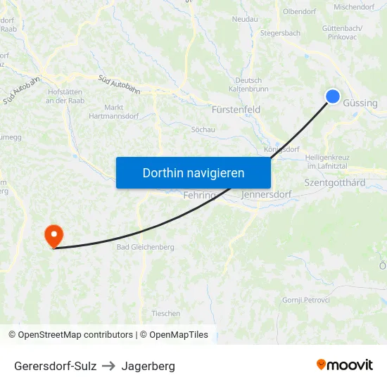 Gerersdorf-Sulz to Jagerberg map
