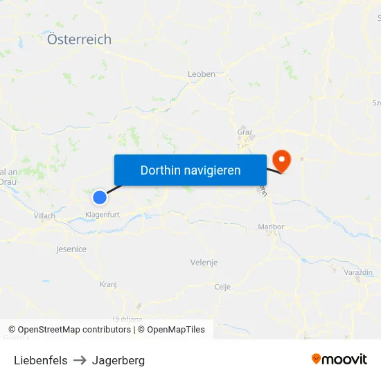 Liebenfels to Jagerberg map