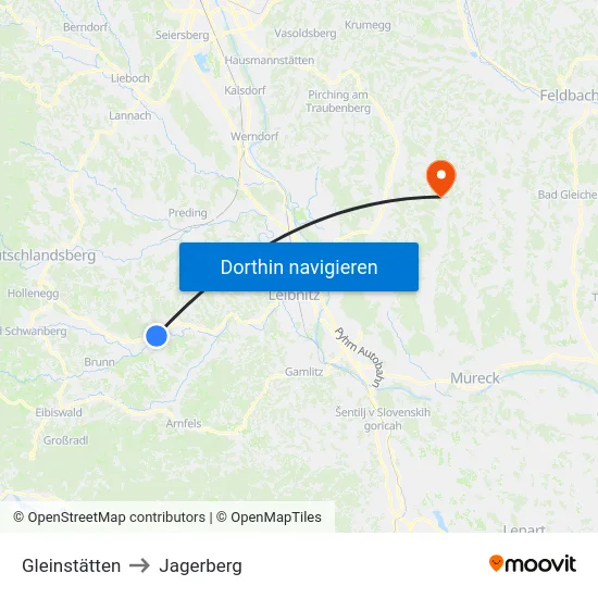 Gleinstätten to Jagerberg map