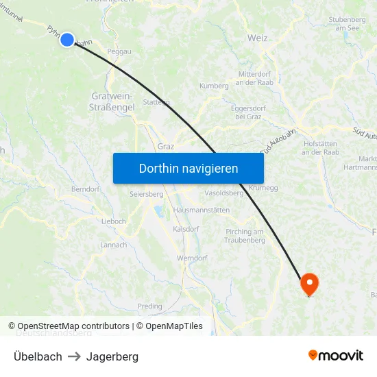 Übelbach to Jagerberg map