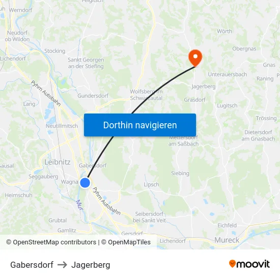 Gabersdorf to Jagerberg map