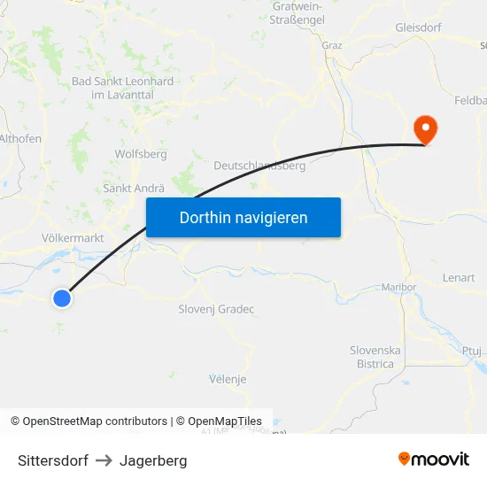 Sittersdorf to Jagerberg map