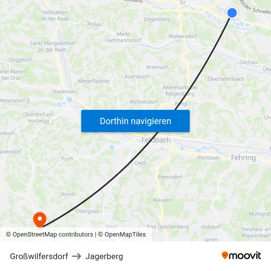 Großwilfersdorf to Jagerberg map