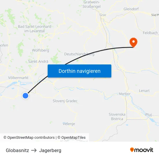 Globasnitz to Jagerberg map