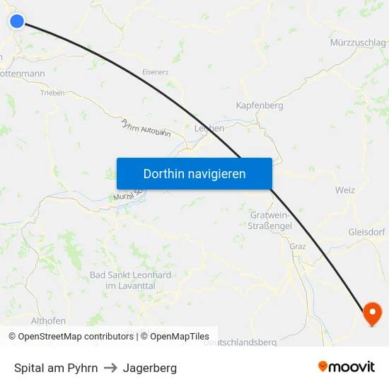 Spital am Pyhrn to Jagerberg map