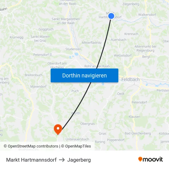 Markt Hartmannsdorf to Jagerberg map