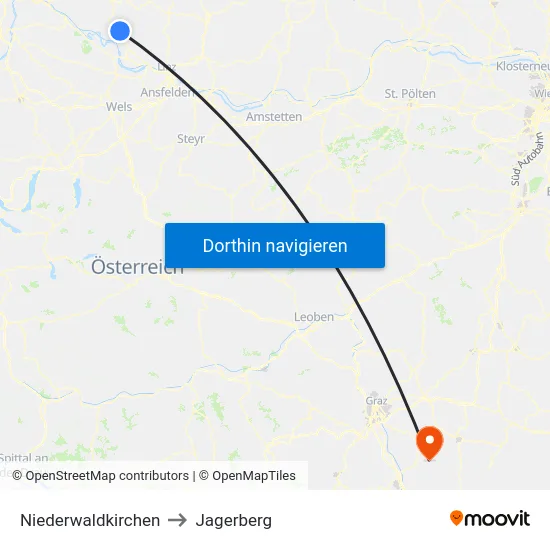 Niederwaldkirchen to Jagerberg map