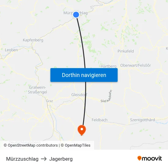 Mürzzuschlag to Jagerberg map