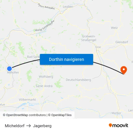 Micheldorf to Jagerberg map