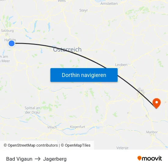 Bad Vigaun to Jagerberg map