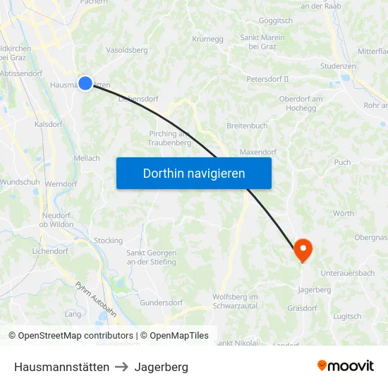 Hausmannstätten to Jagerberg map