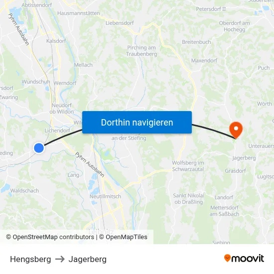 Hengsberg to Jagerberg map