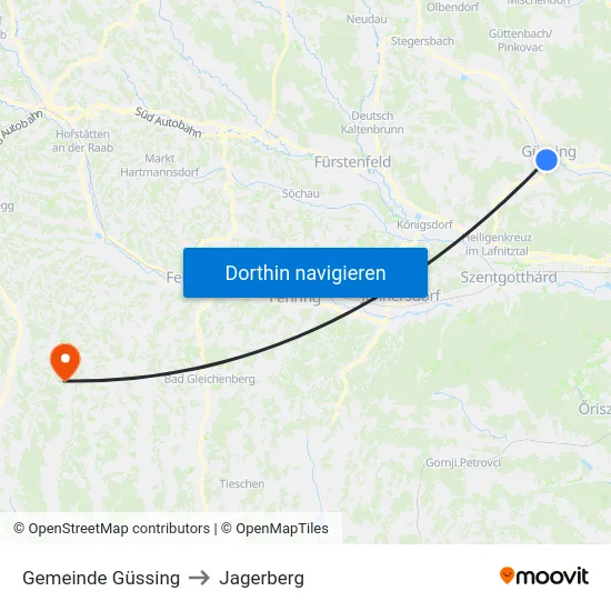 Gemeinde Güssing to Jagerberg map