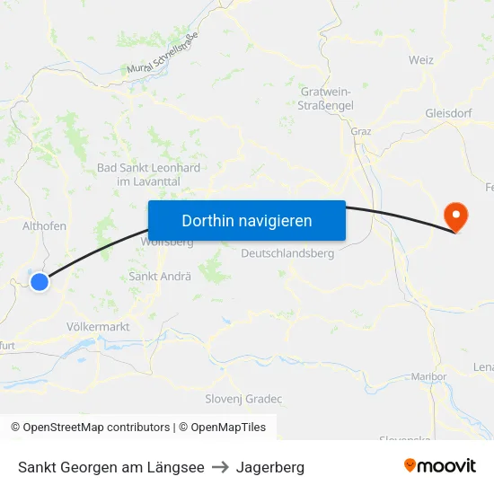 Sankt Georgen am Längsee to Jagerberg map
