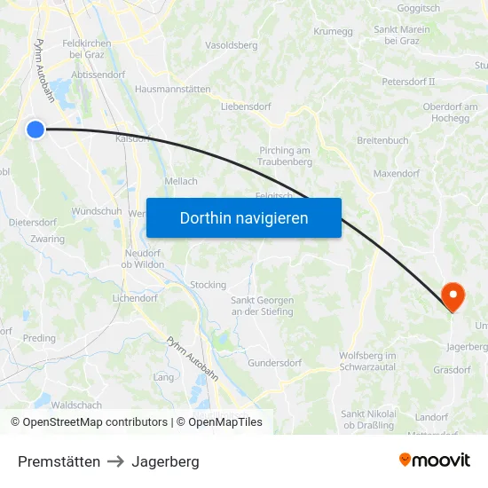 Premstätten to Jagerberg map