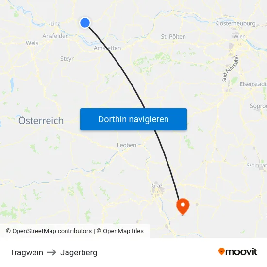 Tragwein to Jagerberg map