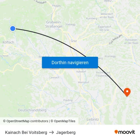 Kainach Bei Voitsberg to Jagerberg map