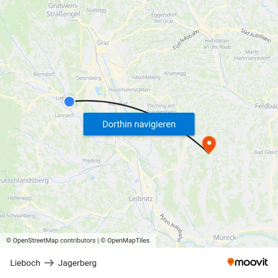 Lieboch to Jagerberg map