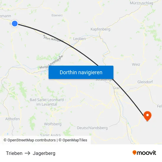Trieben to Jagerberg map