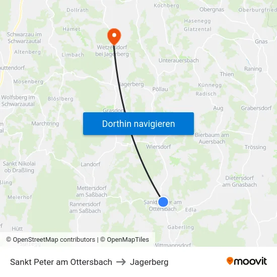 Sankt Peter am Ottersbach to Jagerberg map